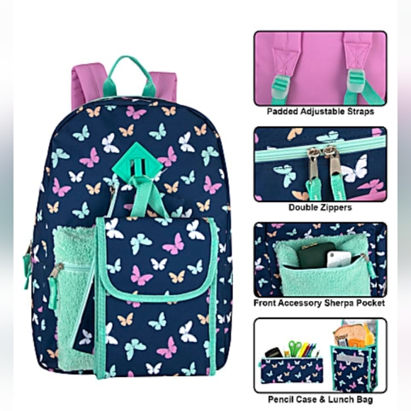 NWT trailmaker butterfly 3 in 1 backpack and lunch bag - Picture 3 of 7